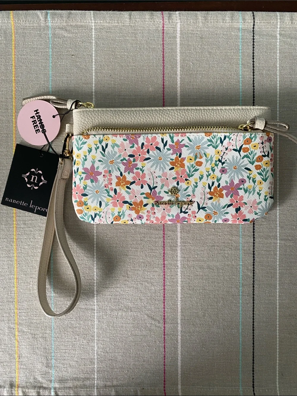 Nanette Lepore Wristlet Clutch - Cream w Pink Yellow Green Floral Print NWT